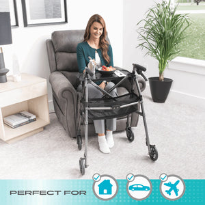 Wonder Indoor Rollator Walker with Removable Tray Table, Basket & Hand Brakes – Lightweight Folding Mobility Aid with 6” Wheels, Adjustable Height 33”–36”, 250 lbs Weight Capacity, Compact Storage Design