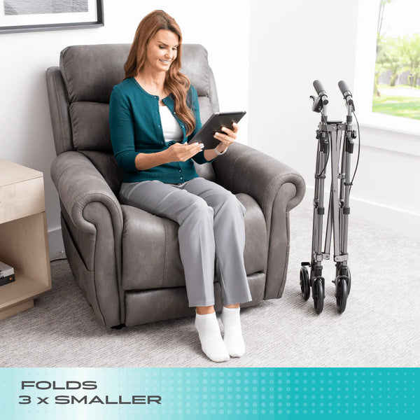 Wonder Indoor Rollator Walker with Removable Tray Table, Basket & Hand Brakes – Lightweight Folding Mobility Aid with 6” Wheels, Adjustable Height 33”–36”, 250 lbs Weight Capacity, Compact Storage Design