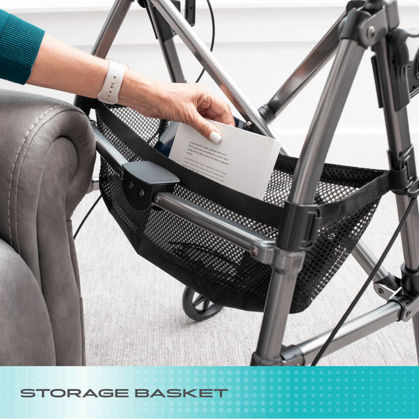 Wonder Indoor Rollator Walker with Removable Tray Table, Basket & Hand Brakes – Lightweight Folding Mobility Aid with 6” Wheels, Adjustable Height 33”–36”, 250 lbs Weight Capacity, Compact Storage Design