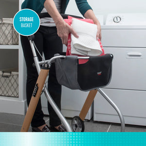 Let's Go Indoor Rollator – Narrow Lightweight Indoor Walker with Tray, Storage Basket, 6” Wheels, One-Hand Control Handle, 250 lbs Capacity, Fully Assembled Senior Mobility Aid