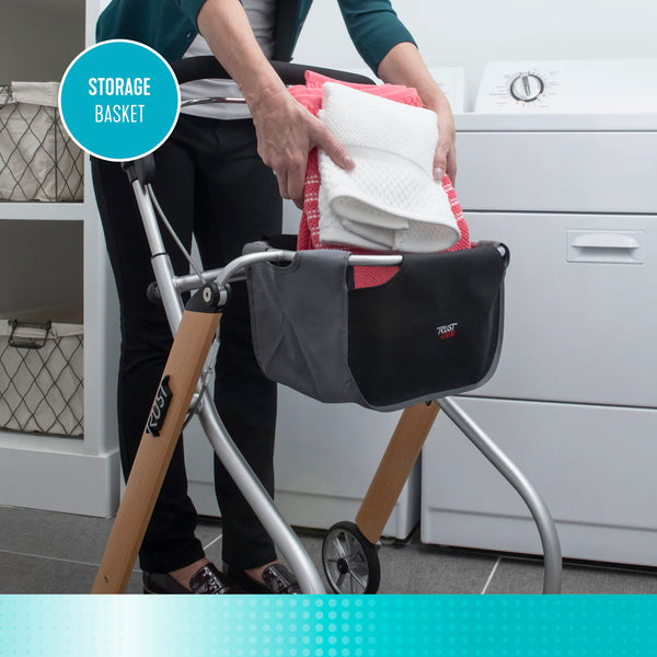Let's Go Indoor Rollator – Narrow Lightweight Indoor Walker with Tray, Storage Basket, 6” Wheels, One-Hand Control Handle, 250 lbs Capacity, Fully Assembled Senior Mobility Aid