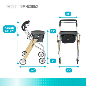 Let's Go Indoor Rollator – Narrow Lightweight Indoor Walker with Tray, Storage Basket, 6” Wheels, One-Hand Control Handle, 250 lbs Capacity, Fully Assembled Senior Mobility Aid