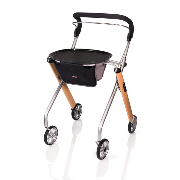 Let's Go Indoor Rollator – Narrow Lightweight Indoor Walker with Tray, Storage Basket, 6” Wheels, One-Hand Control Handle, 250 lbs Capacity, Fully Assembled Senior Mobility Aid
