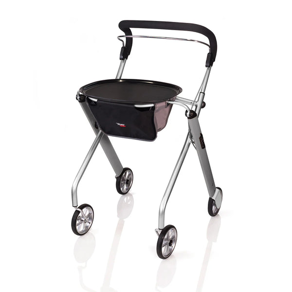 Let's Go Indoor Rollator – Narrow Lightweight Indoor Walker with Tray, Storage Basket, 6” Wheels, One-Hand Control Handle, 250 lbs Capacity, Fully Assembled Senior Mobility Aid