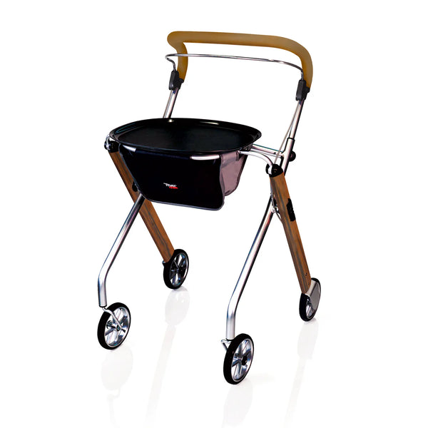 Let's Go Indoor Rollator – Narrow Lightweight Indoor Walker with Tray, Storage Basket, 6” Wheels, One-Hand Control Handle, 250 lbs Capacity, Fully Assembled Senior Mobility Aid