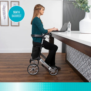 Let’s Go Out Rollator Walker for Seniors – Lightweight Folding Mobility Walker with Seat, Adjustable Handles, Large Wheels & Coil Suspension System – 300 lbs Capacity