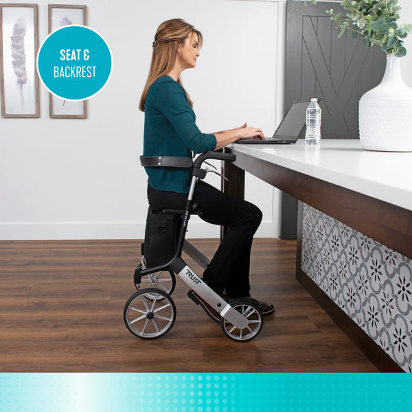Let’s Go Out Rollator Walker for Seniors – Lightweight Folding Mobility Walker with Seat, Adjustable Handles, Large Wheels & Coil Suspension System – 300 lbs Capacity