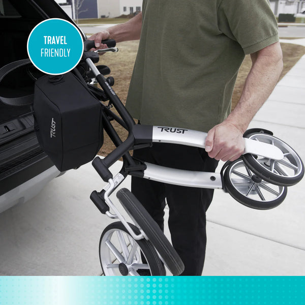 Let’s Go Out Rollator Walker for Seniors – Lightweight Folding Mobility Walker with Seat, Adjustable Handles, Large Wheels & Coil Suspension System – 300 lbs Capacity