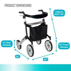 Let’s Go Out Rollator Walker for Seniors – Lightweight Folding Mobility Walker with Seat, Adjustable Handles, Large Wheels & Coil Suspension System – 300 lbs Capacity