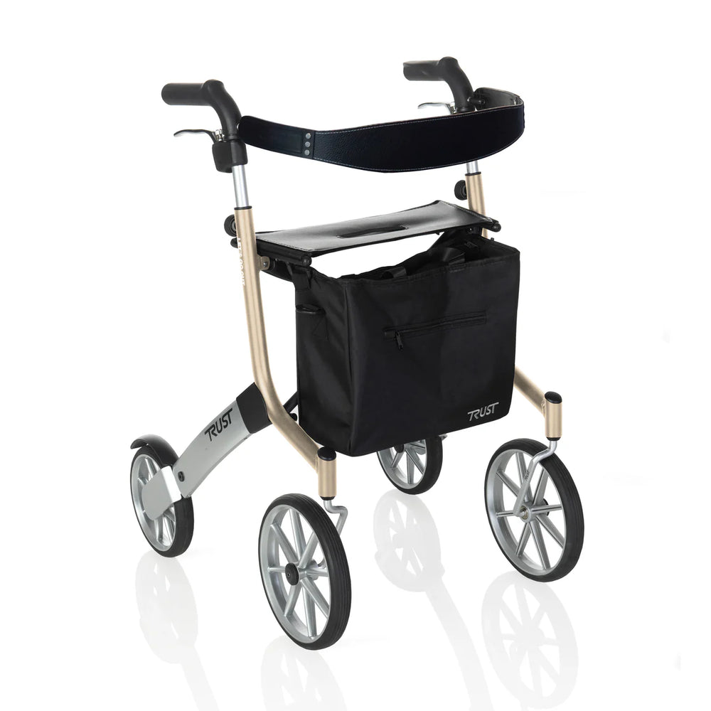 Let’s Go Out Rollator Walker for Seniors – Lightweight Folding Mobility Walker with Seat, Adjustable Handles, Large Wheels & Coil Suspension System – 300 lbs Capacity