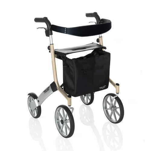 Let’s Go Out Rollator Walker for Seniors – Lightweight Folding Mobility Walker with Seat, Adjustable Handles, Large Wheels & Coil Suspension System – 300 lbs Capacity