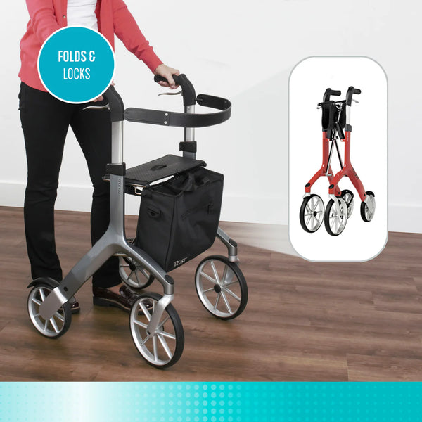 Let's Fly Lightweight Foldable Rollator Walker with Seat – Adjustable Handle Height 31”–36”, 10” Front Wheels, 300 lbs Capacity, Padded Seat & Backrest, Fully Assembled Mobility Walking Aid