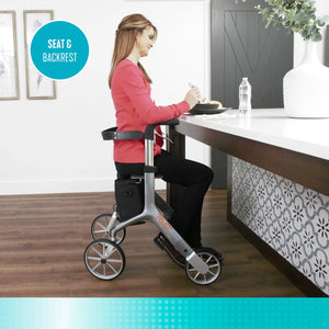 Let's Fly Lightweight Foldable Rollator Walker with Seat – Adjustable Handle Height 31”–36”, 10” Front Wheels, 300 lbs Capacity, Padded Seat & Backrest, Fully Assembled Mobility Walking Aid