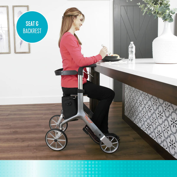 Let's Fly Lightweight Foldable Rollator Walker with Seat – Adjustable Handle Height 31”–36”, 10” Front Wheels, 300 lbs Capacity, Padded Seat & Backrest, Fully Assembled Mobility Walking Aid