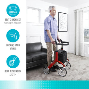 Let's Fly Lightweight Foldable Rollator Walker with Seat – Adjustable Handle Height 31”–36”, 10” Front Wheels, 300 lbs Capacity, Padded Seat & Backrest, Fully Assembled Mobility Walking Aid