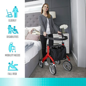 Let's Fly Lightweight Foldable Rollator Walker with Seat – Adjustable Handle Height 31”–36”, 10” Front Wheels, 300 lbs Capacity, Padded Seat & Backrest, Fully Assembled Mobility Walking Aid