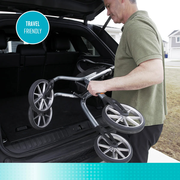 Let's Move Lightweight Aluminum Rollator Walker with Seat – 350 lbs Capacity, 8” Wheels, Adjustable Handles (30.5”–36.5”), Foldable Mobility Walker with Storage Bag, Fully Assembled