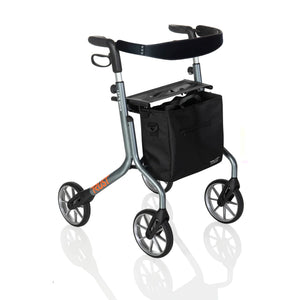 Let's Move Lightweight Aluminum Rollator Walker with Seat – 350 lbs Capacity, 8” Wheels, Adjustable Handles (30.5”–36.5”), Foldable Mobility Walker with Storage Bag, Fully Assembled