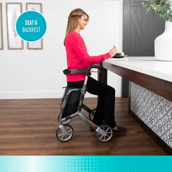 Let's Shop Rollator Walker with Seat, 6.5 Gallon Insulated Shopping Bag, 8-Inch Smooth Wheels, Lightweight Folding Mobility Cart with Removable Grocery Bag, 300 lbs Weight Capacity, Fully Assembled
