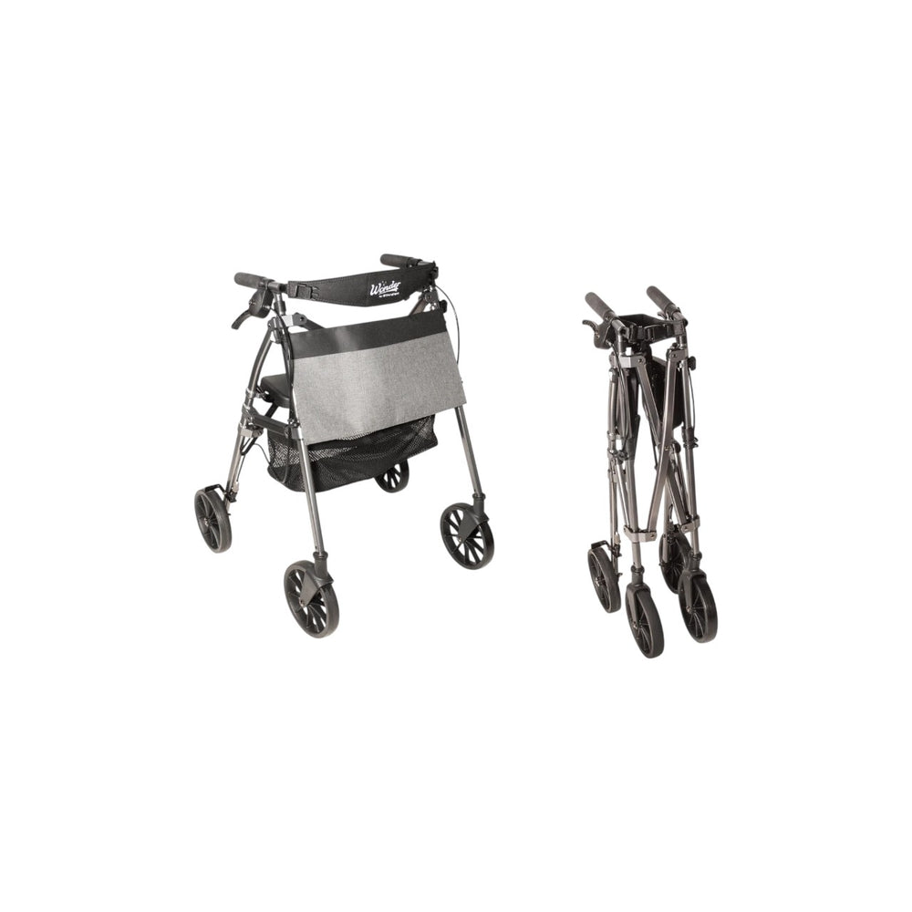 Wonder Rollator Plus Folding Mobility Walker with 8” All-Terrain Wheels, Lightweight 15 lbs Aluminum Frame, Built-in Seat, Backrest & Storage Basket, 250 lbs Capacity, Compact Travel Rollator