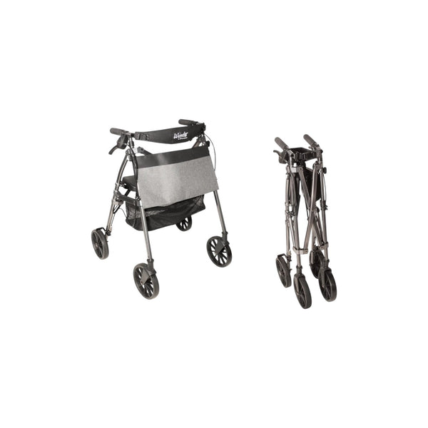 Wonder Rollator Plus Folding Mobility Walker with 8” All-Terrain Wheels, Lightweight 15 lbs Aluminum Frame, Built-in Seat, Backrest & Storage Basket, 250 lbs Capacity, Compact Travel Rollator