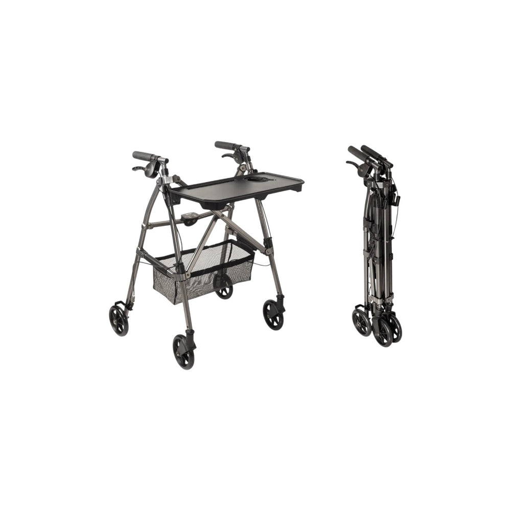 Wonder Indoor Rollator Walker with Removable Tray Table, Basket & Hand Brakes – Lightweight Folding Mobility Aid with 6” Wheels, Adjustable Height 33”–36”, 250 lbs Weight Capacity, Compact Storage Design