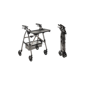 Wonder Indoor Rollator Walker with Removable Tray Table, Basket & Hand Brakes – Lightweight Folding Mobility Aid with 6” Wheels, Adjustable Height 33”–36”, 250 lbs Weight Capacity, Compact Storage Design