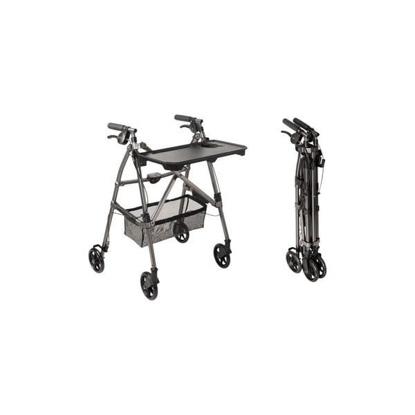 Wonder Indoor Rollator Walker with Removable Tray Table, Basket & Hand Brakes – Lightweight Folding Mobility Aid with 6” Wheels, Adjustable Height 33”–36”, 250 lbs Weight Capacity, Compact Storage Design