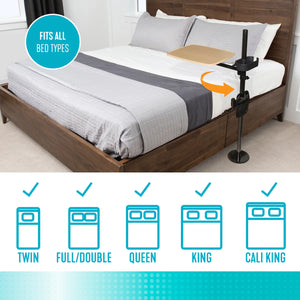 EZ Swivel Overbed Table with Adjustable Height, 360° Rotating Tray, Storage Pouch & Cup Holder – Multi-Purpose Bedside Table for Eating, Reading & Work – Steel Frame, Wooden Finish
