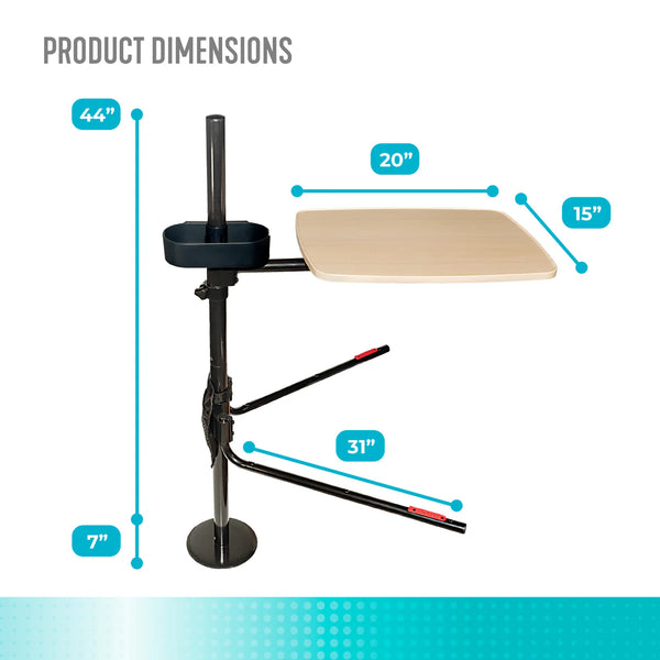 EZ Swivel Overbed Table with Adjustable Height, 360° Rotating Tray, Storage Pouch & Cup Holder – Multi-Purpose Bedside Table for Eating, Reading & Work – Steel Frame, Wooden Finish