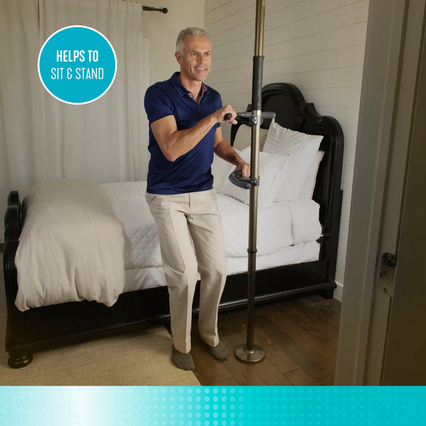 Wonder Pole Premium Adjustable Floor-to-Ceiling Safety Support Pole with Dual Grab Bars, Tension Mounted Stand Assist Handrail for Bathroom & Home, 7’–10’ Height, 300 lbs Capacity