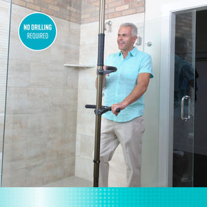 Wonder Pole Premium Adjustable Floor-to-Ceiling Safety Support Pole with Dual Grab Bars, Tension Mounted Stand Assist Handrail for Bathroom & Home, 7’–10’ Height, 300 lbs Capacity