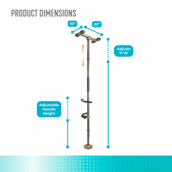Wonder Pole Premium Adjustable Floor-to-Ceiling Safety Support Pole with Dual Grab Bars, Tension Mounted Stand Assist Handrail for Bathroom & Home, 7’–10’ Height, 300 lbs Capacity