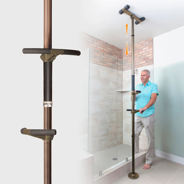 Wonder Pole Premium Adjustable Floor-to-Ceiling Safety Support Pole with Dual Grab Bars, Tension Mounted Stand Assist Handrail for Bathroom & Home, 7’–10’ Height, 300 lbs Capacity