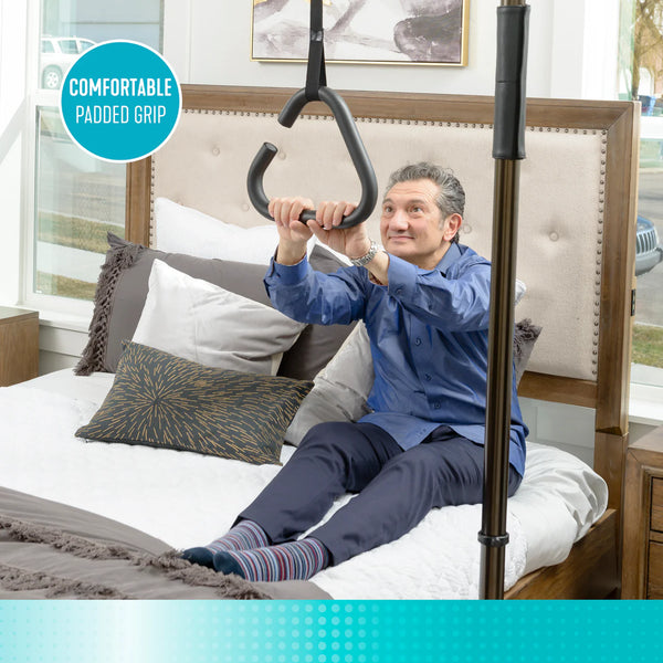 Trapeze Grab Bar Accessory for Bed, Chair, Toilet & Bathtub Assistance – Adjustable Support Handle with Padded Grip, 300 lb Capacity, Anodized Aluminum Mobility Aid