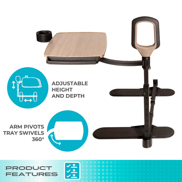Wonder Tray Premium – Adjustable TV Tray Table with Support Handle, 360° Swivel Tray, Cup Holder & Storage Accessories, Height Adjustable Overbed & Couch Table, 15 lbs Capacity, Ash Gray Finish