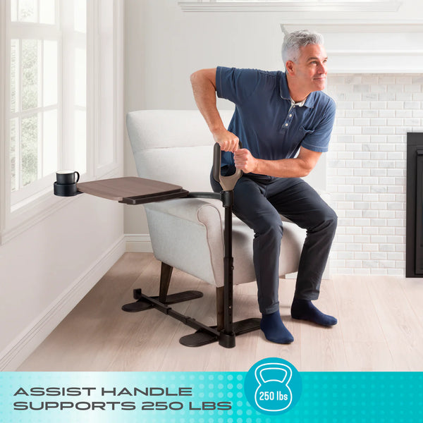 Wonder Tray Premium – Adjustable TV Tray Table with Support Handle, 360° Swivel Tray, Cup Holder & Storage Accessories, Height Adjustable Overbed & Couch Table, 15 lbs Capacity, Ash Gray Finish
