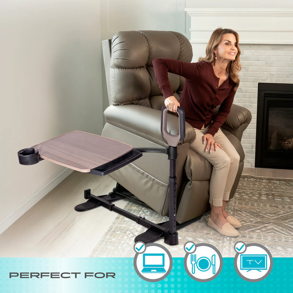 Wonder Tray Premium – Adjustable TV Tray Table with Support Handle, 360° Swivel Tray, Cup Holder & Storage Accessories, Height Adjustable Overbed & Couch Table, 15 lbs Capacity, Ash Gray Finish