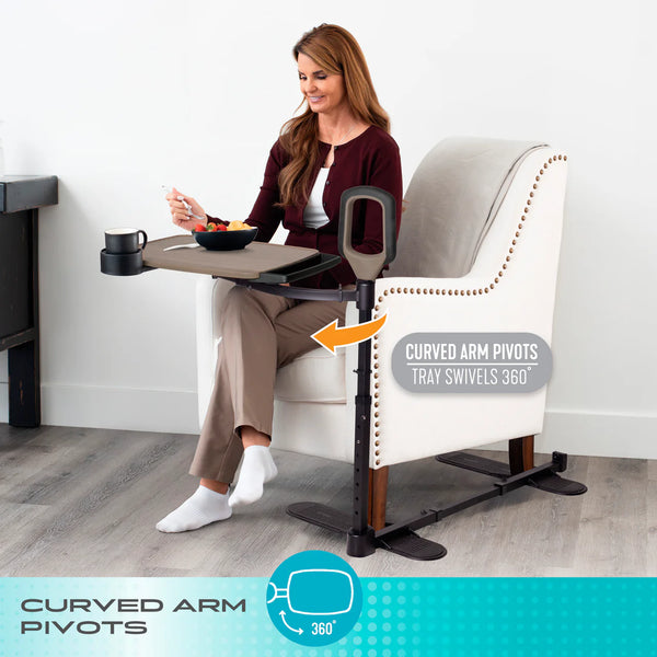 Wonder Tray Premium – Adjustable TV Tray Table with Support Handle, 360° Swivel Tray, Cup Holder & Storage Accessories, Height Adjustable Overbed & Couch Table, 15 lbs Capacity, Ash Gray Finish