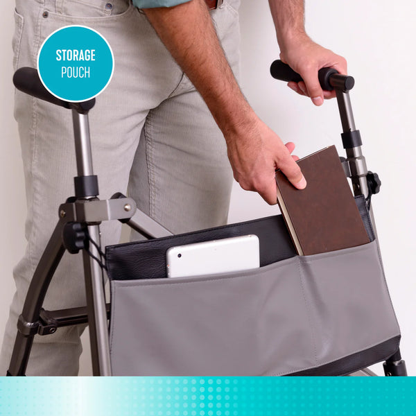 Elite Travel Walker – Ultra Lightweight 8 lb Compact Folding Walker with 300 lb Capacity, 4x Smaller Fold Design, Dual Size Options, 6” Swivel Wheels, Basket & Storage Pouch for Travel & Daily Mobility