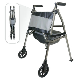 Elite Travel Walker – Ultra Lightweight 8 lb Compact Folding Walker with 300 lb Capacity, 4x Smaller Fold Design, Dual Size Options, 6” Swivel Wheels, Basket & Storage Pouch for Travel & Daily Mobility
