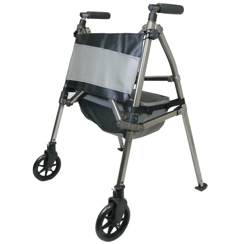 Elite Travel Walker – Ultra Lightweight 8 lb Compact Folding Walker with 300 lb Capacity, 4x Smaller Fold Design, Dual Size Options, 6” Swivel Wheels, Basket & Storage Pouch for Travel & Daily Mobility