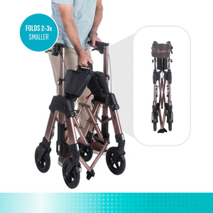 Elite Travel HD Bariatric Rollator Walker with Seat – Heavy Duty Foldable Mobility Walker, 450 lbs Capacity, 8” Wheels, Adjustable Height 31”–38.25”, Compact Travel Design, Champagne Gold