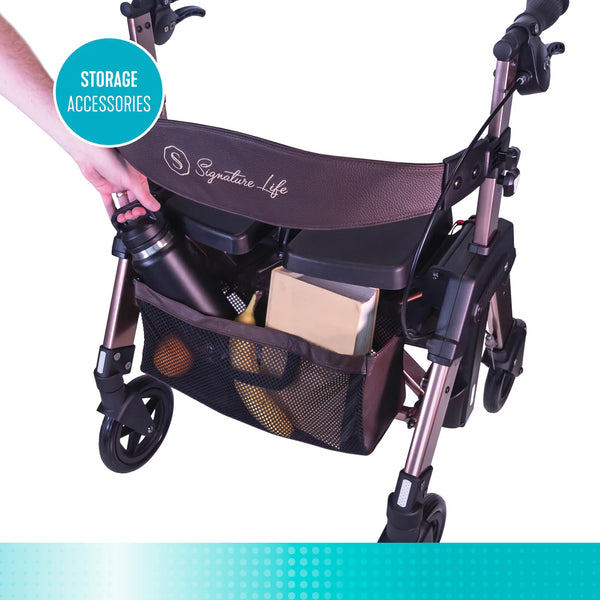 Elite Travel HD Bariatric Rollator Walker with Seat – Heavy Duty Foldable Mobility Walker, 450 lbs Capacity, 8” Wheels, Adjustable Height 31”–38.25”, Compact Travel Design, Champagne Gold