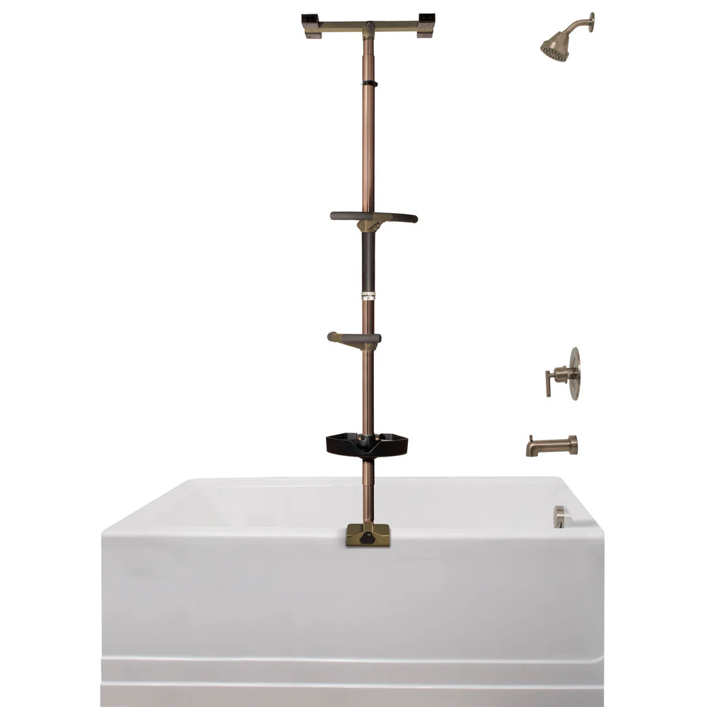 Wonder Bathtub Pole Premium – Floor-to-Ceiling Adjustable Bath Safety Grab Bar with Shower Caddy, Tension-Mounted Support Pole for Seniors & Mobility Assistance (7’–10’ Ceilings)