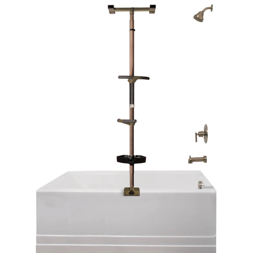 Wonder Bathtub Pole Premium – Floor-to-Ceiling Adjustable Bath Safety Grab Bar with Shower Caddy, Tension-Mounted Support Pole for Seniors & Mobility Assistance (7’–10’ Ceilings)