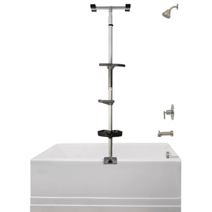 Wonder Bathtub Pole Premium – Floor-to-Ceiling Adjustable Bath Safety Grab Bar with Shower Caddy, Tension-Mounted Support Pole for Seniors & Mobility Assistance (7’–10’ Ceilings)