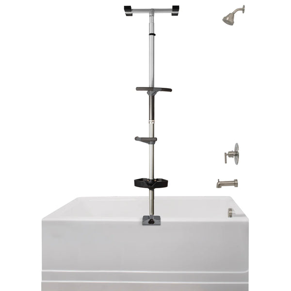 Wonder Bathtub Pole Premium – Floor-to-Ceiling Adjustable Bath Safety Grab Bar with Shower Caddy, Tension-Mounted Support Pole for Seniors & Mobility Assistance (7’–10’ Ceilings)