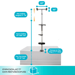 Wonder Bathtub Pole Premium – Floor-to-Ceiling Adjustable Bath Safety Grab Bar with Shower Caddy, Tension-Mounted Support Pole for Seniors & Mobility Assistance (7’–10’ Ceilings)