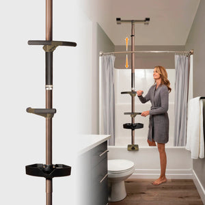 Wonder Bathtub Pole Premium – Floor-to-Ceiling Adjustable Bath Safety Grab Bar with Shower Caddy, Tension-Mounted Support Pole for Seniors & Mobility Assistance (7’–10’ Ceilings)